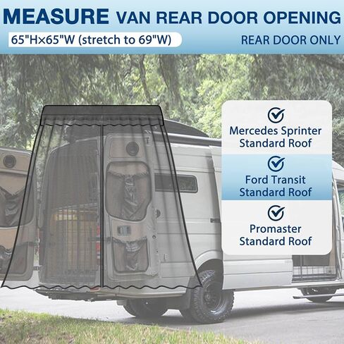 شاشة حشرات مغناطيسية مقاس 65 بوصة ارتفاع × 65 بوصة عرض تناسب سيارات مرسيدس سبرينتر وفورد ترانزيت وشبكة ناموسية مغناطيسية للباب الخلفي والسقف القياسي من بروماستر لسيارة فان in Kuwait