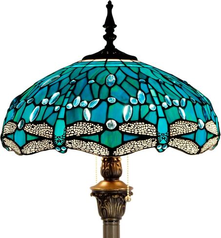 WERFACTORY Tiffany Floor Lamp Dragonfly Green Stained Glass Standing Reading Light 16X16X64 Inches Antique Pole Corner Lamp Decor Bedroom Living Room Home Office S622 Series in Saudi Arabia
