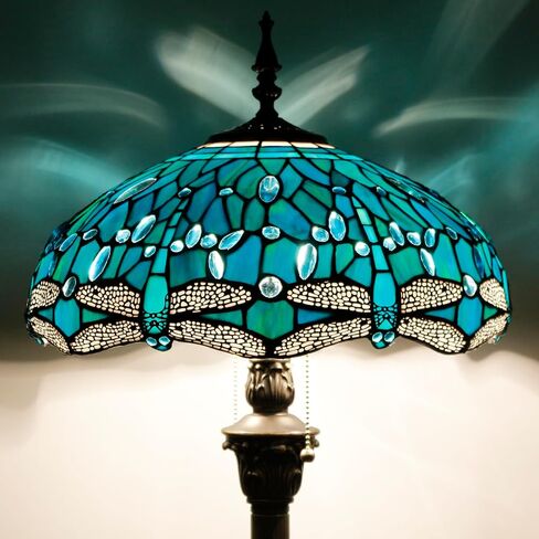 WERFACTORY Tiffany Floor Lamp Dragonfly Green Stained Glass Standing Reading Light 16X16X64 Inches Antique Pole Corner Lamp Decor Bedroom Living Room Home Office S622 Series in Saudi Arabia