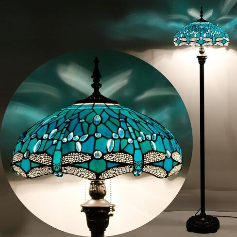 WERFACTORY Tiffany Floor Lamp Dragonfly Green Stained Glass Standing Reading Light 16X16X64 Inches Antique Pole Corner Lamp Decor Bedroom Living Room Home Office S622 Series in Saudi Arabia
