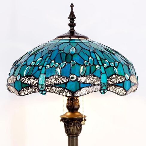 WERFACTORY Tiffany Floor Lamp Dragonfly Green Stained Glass Standing Reading Light 16X16X64 Inches Antique Pole Corner Lamp Decor Bedroom Living Room Home Office S622 Series in Saudi Arabia