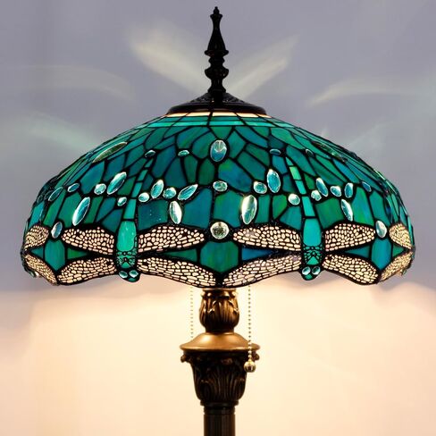 WERFACTORY Tiffany Floor Lamp Dragonfly Green Stained Glass Standing Reading Light 16X16X64 Inches Antique Pole Corner Lamp Decor Bedroom Living Room Home Office S622 Series in Saudi Arabia
