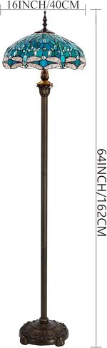WERFACTORY Tiffany Floor Lamp Dragonfly Green Stained Glass Standing Reading Light 16X16X64 Inches Antique Pole Corner Lamp Decor Bedroom Living Room Home Office S622 Series in Saudi Arabia