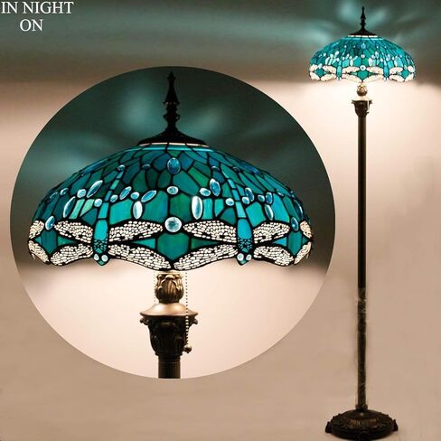 WERFACTORY Tiffany Floor Lamp Dragonfly Green Stained Glass Standing Reading Light 16X16X64 Inches Antique Pole Corner Lamp Decor Bedroom Living Room Home Office S622 Series in Saudi Arabia