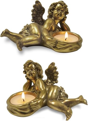 SIMON'S SHOP Gold Tea Light Candle Holders, Vintage Tealight Holders, Cherub Angel Votives Candle Stick Holder, Set of 2 in Kuwait