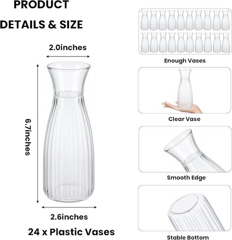 24 عبوة من المزهريات البلاستيكية، مزهرية بلاستيكية صغيرة بحجم 6.7 بوصة مزهريات أكريليك شفافة لتزيين حفلات الزفاف المنزلية in Kuwait