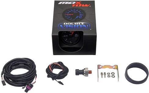 MaxTow Double Vision 35 PSI Turbo Boost Gauge Kit - Includes Electronic Pressure Sensor - Black Gauge Face - Blue LED Illuminated Dial - Analog & Digital Readouts - for Trucks - 2-1/16" 52mm in Kuwait