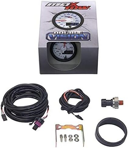 MaxTow Double Vision 100 PSI Fuel Pressure Gauge Kit - Includes Electronic Sensor - White Gauge Face - Blue LED Illuminated Dial - Analog & Digital Readouts - for Trucks - 2-1/16" 52mm in Kuwait