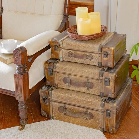Zaer Ltd. Set of 3 Bamboo Finish Suitcase Trunk Decor (Weathered Bamboo) in Saudi Arabia