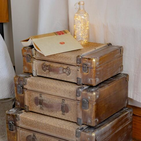 Zaer Ltd. Set of 3 Bamboo Finish Suitcase Trunk Decor (Weathered Bamboo) in Saudi Arabia