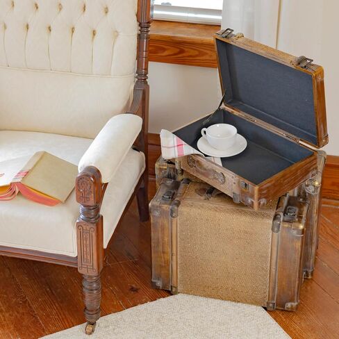 Zaer Ltd. Set of 3 Bamboo Finish Suitcase Trunk Decor (Weathered Bamboo) in Saudi Arabia