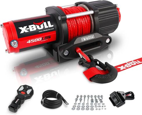 X-BULL Winch 12v 6000lbs Boat Trailer Winch with Remote Synthetic Rope 1/4 in x 55 ft Hook Wireless Remote Handlebar Switch, Automatic Braking, Waterproof, for ATV UTV Powersports Off Road in Kuwait