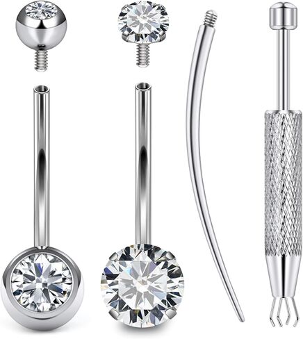 Long & Extra Long Bar Belly Button Ring Internal Thread Hypoallergenic Surgical Stainless Steel 14mm 16mm 14 Gauge Navel Rings Cubic Zirconia Buuton Body Piercing Jewelry for Women Men in Kuwait