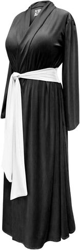 Black/White Rayon Plus Size Long Retro 1930-40's Dressing Gown Robe with Attached Belt 1x B/W in Kuwait