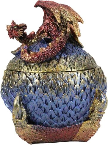 هدية Ebros، صندوق مجوهرات مزخرف باللون الأحمر Wyrmling Juvenile Dragon على مخلب متقشر، تمثال صندوق مجوهرات مزخرف على شكل بيضة زرقاء ذهبية مقاس 5.25 سم، أساطير خيالية عالية الزنزانات والتنينات، صندوق مخبأ قابل للتجميع in Saudi Arabia
