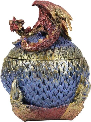 هدية Ebros، صندوق مجوهرات مزخرف باللون الأحمر Wyrmling Juvenile Dragon على مخلب متقشر، تمثال صندوق مجوهرات مزخرف على شكل بيضة زرقاء ذهبية مقاس 5.25 سم، أساطير خيالية عالية الزنزانات والتنينات، صندوق مخبأ قابل للتجميع in Saudi Arabia