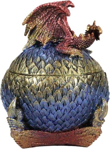 هدية Ebros، صندوق مجوهرات مزخرف باللون الأحمر Wyrmling Juvenile Dragon على مخلب متقشر، تمثال صندوق مجوهرات مزخرف على شكل بيضة زرقاء ذهبية مقاس 5.25 سم، أساطير خيالية عالية الزنزانات والتنينات، صندوق مخبأ قابل للتجميع in Saudi Arabia