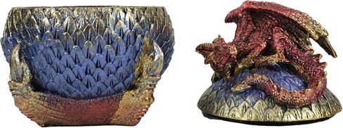 هدية Ebros، صندوق مجوهرات مزخرف باللون الأحمر Wyrmling Juvenile Dragon على مخلب متقشر، تمثال صندوق مجوهرات مزخرف على شكل بيضة زرقاء ذهبية مقاس 5.25 سم، أساطير خيالية عالية الزنزانات والتنينات، صندوق مخبأ قابل للتجميع in Saudi Arabia