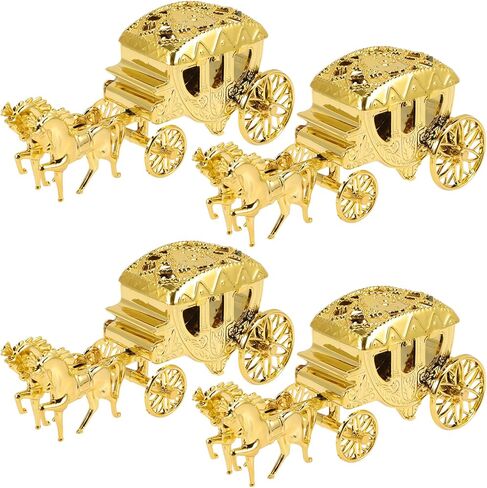 LUOZZY 4pcs Carriage Candy Boxes Royal Carriage Centerpiece Candy Trinket Box Wedding Gift Jewelry Box for Bridal Shower Wedding Party Favors, Gold in Saudi Arabia