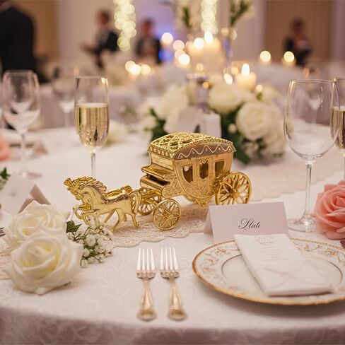 LUOZZY 4pcs Carriage Candy Boxes Royal Carriage Centerpiece Candy Trinket Box Wedding Gift Jewelry Box for Bridal Shower Wedding Party Favors, Gold in Saudi Arabia