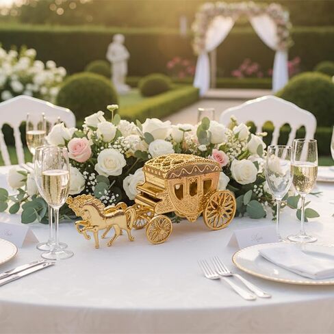 LUOZZY 4pcs Carriage Candy Boxes Royal Carriage Centerpiece Candy Trinket Box Wedding Gift Jewelry Box for Bridal Shower Wedding Party Favors, Gold in Saudi Arabia