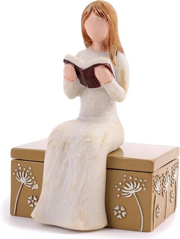 Resin Small Decorative Box for Jewelry a Girl Reading was Sitting on a Box Adorned with Floral Relief Patterns Gift for Book Lovers in Kuwait