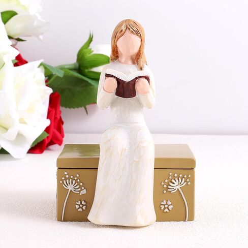 Resin Small Decorative Box for Jewelry a Girl Reading was Sitting on a Box Adorned with Floral Relief Patterns Gift for Book Lovers in Kuwait