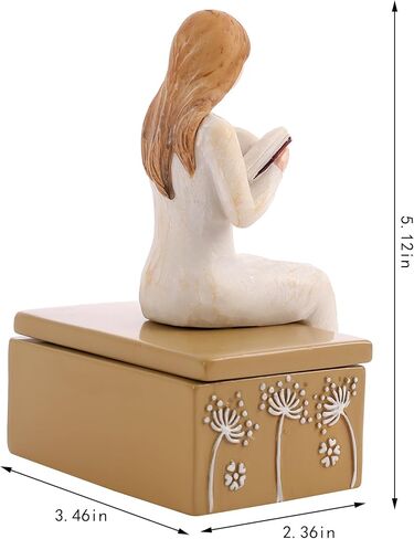 Resin Small Decorative Box for Jewelry a Girl Reading was Sitting on a Box Adorned with Floral Relief Patterns Gift for Book Lovers in Kuwait