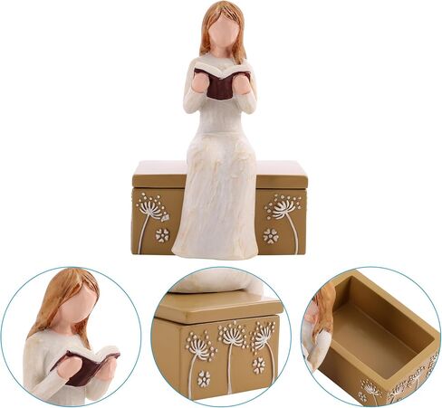 Resin Small Decorative Box for Jewelry a Girl Reading was Sitting on a Box Adorned with Floral Relief Patterns Gift for Book Lovers in Kuwait