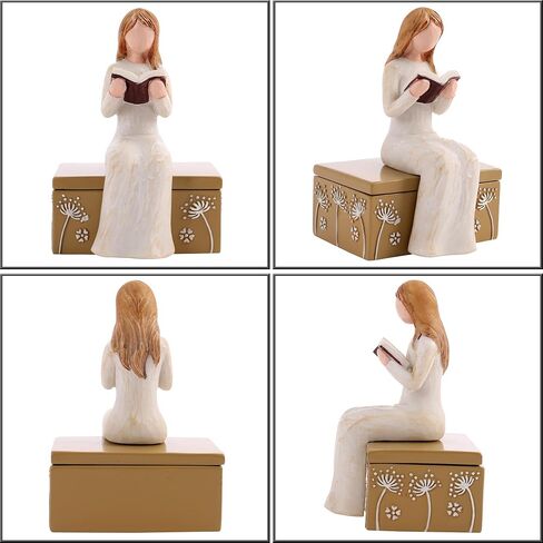 Resin Small Decorative Box for Jewelry a Girl Reading was Sitting on a Box Adorned with Floral Relief Patterns Gift for Book Lovers in Kuwait
