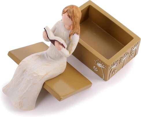 Resin Small Decorative Box for Jewelry a Girl Reading was Sitting on a Box Adorned with Floral Relief Patterns Gift for Book Lovers in Kuwait