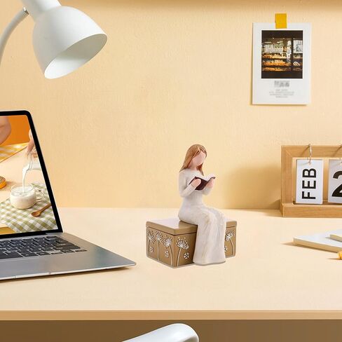 Resin Small Decorative Box for Jewelry a Girl Reading was Sitting on a Box Adorned with Floral Relief Patterns Gift for Book Lovers in Kuwait