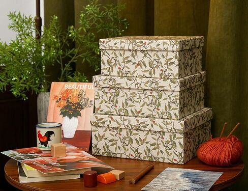 3-Piece Decorative Storage Boxes with Lids, Botanical Leaf & Butterfly Design, Vintage-Inspired Paperboard Keepsake Box Set for Photos, Memories & Decorative Storage in Saudi Arabia