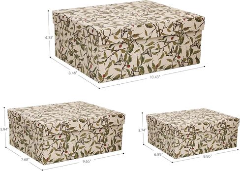 3-Piece Decorative Storage Boxes with Lids, Botanical Leaf & Butterfly Design, Vintage-Inspired Paperboard Keepsake Box Set for Photos, Memories & Decorative Storage in Saudi Arabia