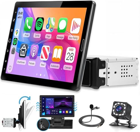 Single Din Car Stereo Touchscreen with CarPlay and Android Auto, Rimoody 9 Inch Detachable Radio with Mirror Link/1080P/EQ Audio/SWC/Bluetooth/FM/TF/USB/AUX +Backup Camera+MIC in Saudi Arabia