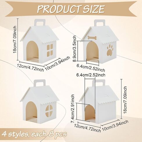 ORIGACH 32 Pcs Dog Party Favors Boxes, 4 Styles House Shaped Foldable Treat Gift Boxes with Holes and Handle for Puppy Birthday Party, Pet Adoption in Saudi Arabia
