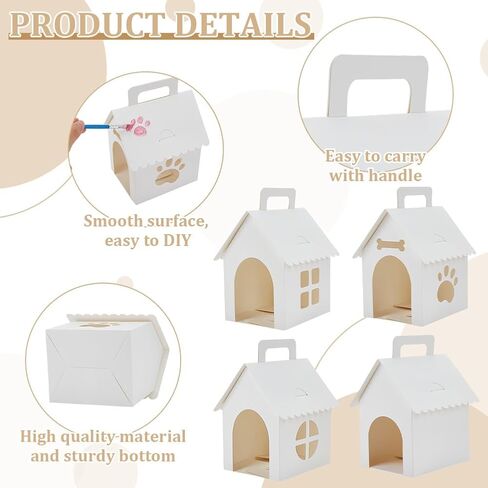 ORIGACH 32 Pcs Dog Party Favors Boxes, 4 Styles House Shaped Foldable Treat Gift Boxes with Holes and Handle for Puppy Birthday Party, Pet Adoption in Saudi Arabia