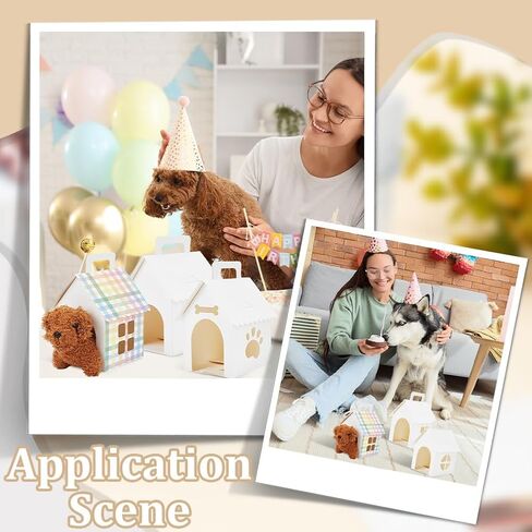 ORIGACH 32 Pcs Dog Party Favors Boxes, 4 Styles House Shaped Foldable Treat Gift Boxes with Holes and Handle for Puppy Birthday Party, Pet Adoption in Saudi Arabia