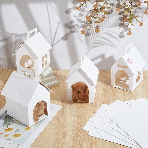 ORIGACH 32 Pcs Dog Party Favors Boxes, 4 Styles House Shaped Foldable Treat Gift Boxes with Holes and Handle for Puppy Birthday Party, Pet Adoption in Saudi Arabia
