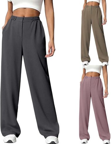 Women's Wide Leg Sweatpants Elastic Waisted Interior Baggy Sweatpants High Waisted Casual Trousers Jogger Pant in Saudi Arabia