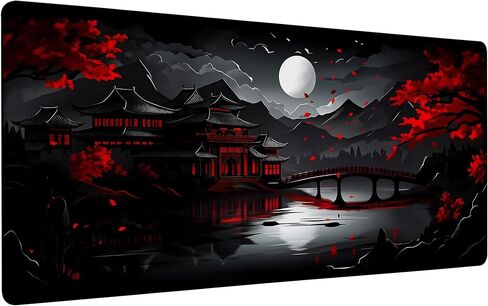 Gaming Mouse Pad 35.4 x 15.7 Inch Black and Red Japanese Desk Pad Stitched Non-Slip Rubber Office Computer Mousepad Thin for Desktop,Laptop,Wireless Mice in Saudi Arabia