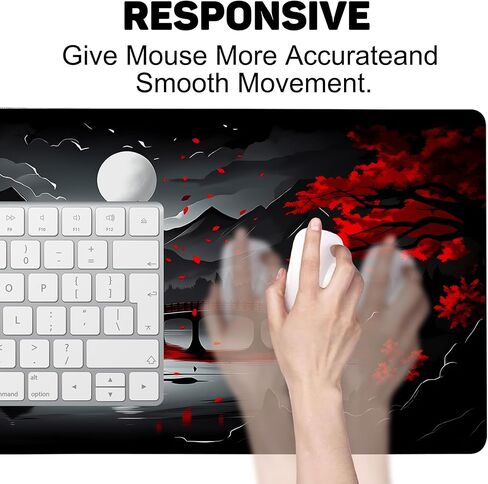 Gaming Mouse Pad 35.4 x 15.7 Inch Black and Red Japanese Desk Pad Stitched Non-Slip Rubber Office Computer Mousepad Thin for Desktop,Laptop,Wireless Mice in Saudi Arabia