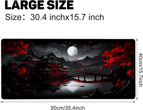 Gaming Mouse Pad 35.4 x 15.7 Inch Black and Red Japanese Desk Pad Stitched Non-Slip Rubber Office Computer Mousepad Thin for Desktop,Laptop,Wireless Mice in Saudi Arabia