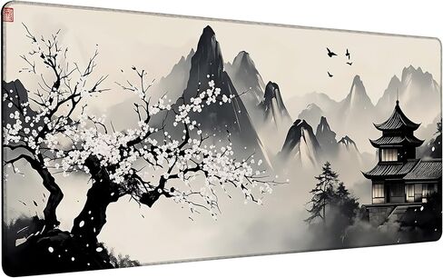 Gaming Mouse Pad 35.4 x 15.7 Inch Black and Red Japanese Desk Pad Stitched Non-Slip Rubber Office Computer Mousepad Thin for Desktop,Laptop,Wireless Mice in Saudi Arabia