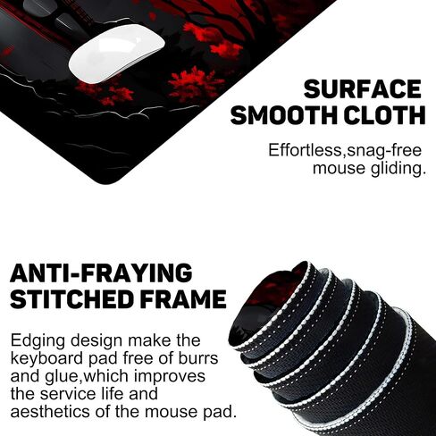 Gaming Mouse Pad 35.4 x 15.7 Inch Black and Red Japanese Desk Pad Stitched Non-Slip Rubber Office Computer Mousepad Thin for Desktop,Laptop,Wireless Mice in Saudi Arabia