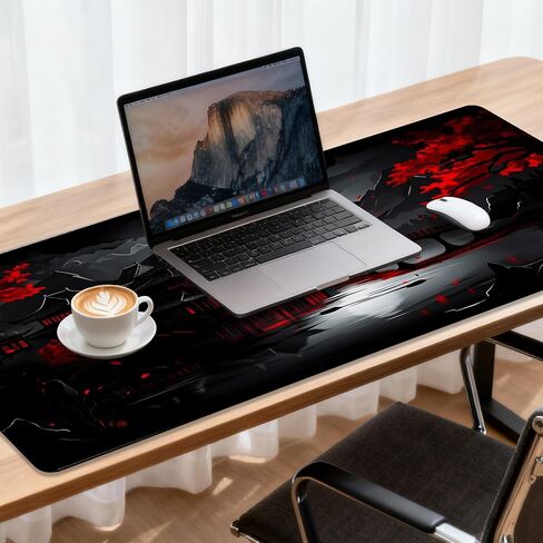 Gaming Mouse Pad 35.4 x 15.7 Inch Black and Red Japanese Desk Pad Stitched Non-Slip Rubber Office Computer Mousepad Thin for Desktop,Laptop,Wireless Mice in Saudi Arabia