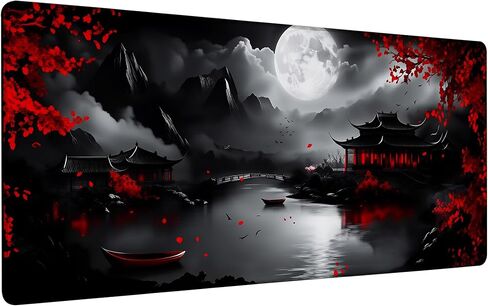 Gaming Mouse Pad 35.4 x 15.7 Inch Black and Red Japanese Desk Pad Stitched Non-Slip Rubber Office Computer Mousepad Thin for Desktop,Laptop,Wireless Mice in Saudi Arabia