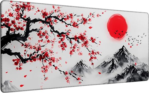 Gaming Mouse Pad 35.4 x 15.7 Inch Black and Red Japanese Desk Pad Stitched Non-Slip Rubber Office Computer Mousepad Thin for Desktop,Laptop,Wireless Mice in Saudi Arabia