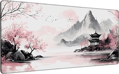 Gaming Mouse Pad 35.4 x 15.7 Inch Black and Red Japanese Desk Pad Stitched Non-Slip Rubber Office Computer Mousepad Thin for Desktop,Laptop,Wireless Mice in Saudi Arabia
