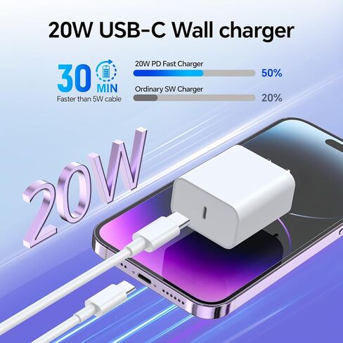 شاحن هاتف 16 15 شحن سريع، 3 عبوات 20 وات USB C شاحن حائط ملون مع كابل USB-C إلى C بطول 6 أقدام متوافق مع iPhone 16 15 Pro/Plus/Pro Max، Pad Pro 12.9/11 بوصة، Pad Air 5th in Kuwait